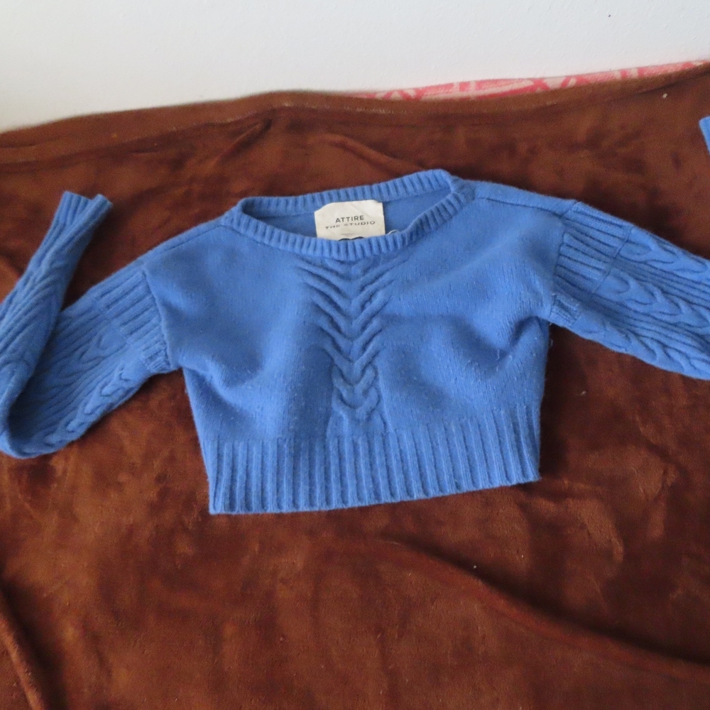 ATTIRE THE STUDIO Sweater  Womens S Wool Crop Cableknit Chunky blue